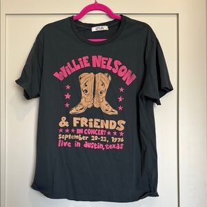 Black Graphic T-Shirt with Pink and Tan Design